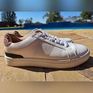 Dolce Vita Leather Lace Up Sneakers 7.5 Anibel White with leopard detail